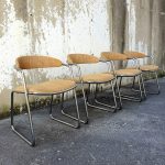 Set of 4 Mid Century Modern Tubular Dining Chairs, Vintage Chrome and Fabric Chairs, Italian Design, Dining room Chairs, Italy 70s_