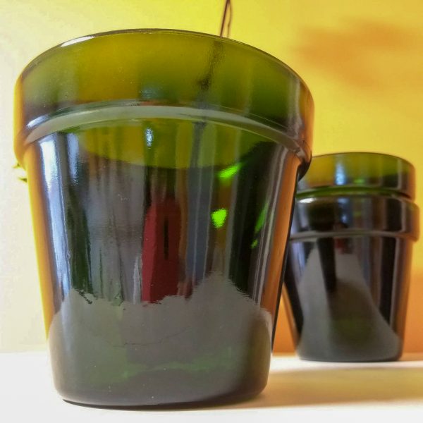 1 of 4 Vintage Orchid Pots, Green Glass Orchid Vase, Aldo Franco Design, Italy 80s
