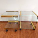 Pair Of Italian Brass and Glass Coffee Tables, Pierangelo Galotti for Galotti & Radice Side Tables, 1970s, Italian Design