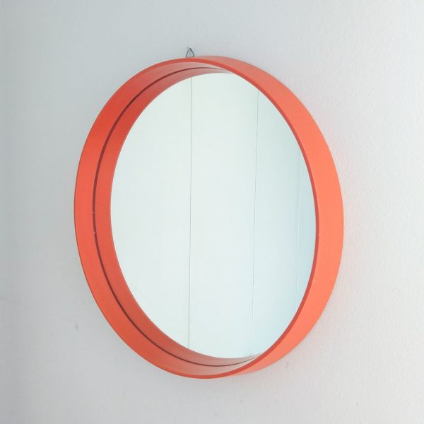 Vintage Wood Mirror, Mid Century Modern Wood Mirror, Orange Mirror, 70s