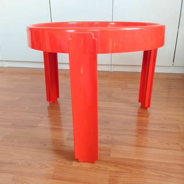 1 of 4 Rare Vintage Plastic Round Table, Mid Century Orange Table, Italian Design, Dal Vera, Space Age, Coffe Table, Italy 70s