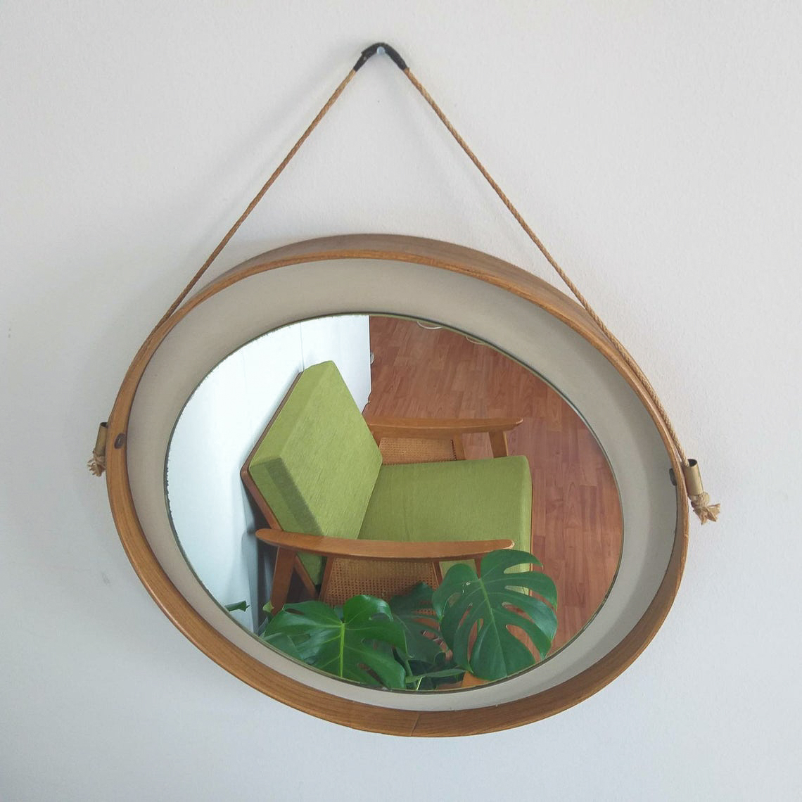 Mid Century Modern Round Mirror, Danish Design Mirror, 60s