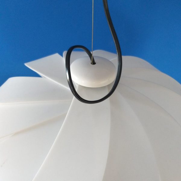 Large Mid Century Modern Pendant Lamp, Alicante Lamp, Design Carlo Ponzio, Meblo Guzzini, White Lamp, 1970s