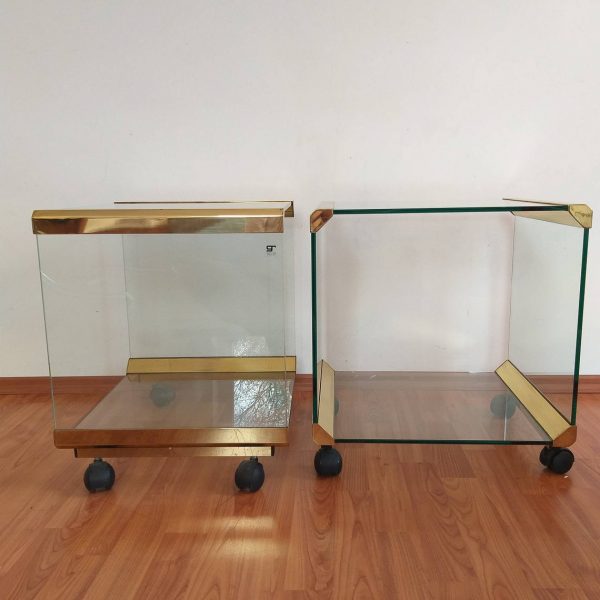 Pair Of Italian Brass and Glass Coffee Tables, Pierangelo Galotti for Galotti & Radice Side Tables, 1970s, Italian Design