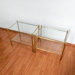 Set of 2 Glass and Brass Italian Coffee Tables, Hollywood Regency Style Side Tables, Vintage Glass Nightstands