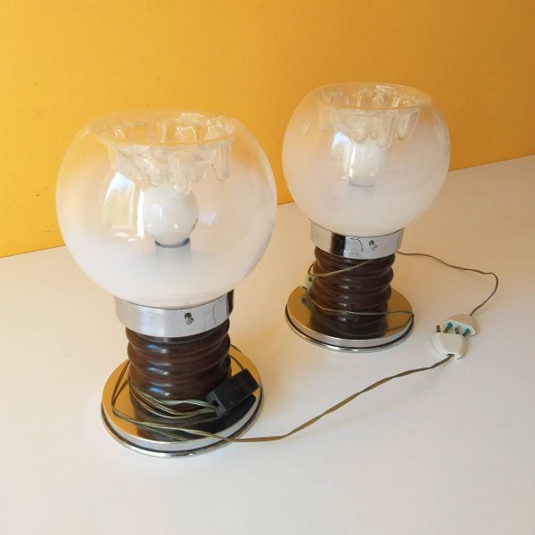 Pair of Vintage Mazzega Style Night Lamps, Bedside Glass Lamps, Table Lamps, Murano Glass Lamps, Italian Design, 60s