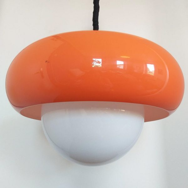Vintage Guzzini Pendant Lamp, Space Age Ceiling Light, Orange Retro Lamp, 70s