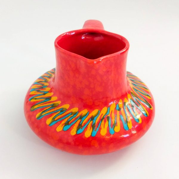 Mid Century Italian Bertoncello Ceramic Vase, Red Ceramic Vase, Hand Painted Vase, Retro Vintage Gift, 80s