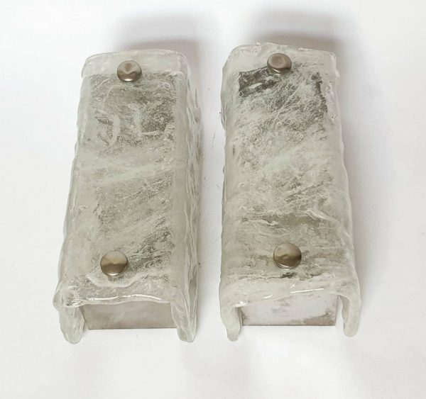 Set of 2 Tube Ice Glass Vanity Sconces By Hillebrand Germay