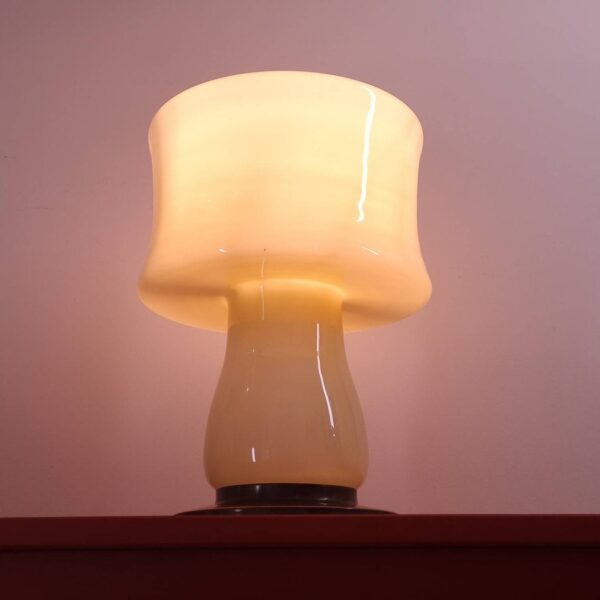 Mid Century Glass Table Lamp, Rare Glass And Brass Table Light, Yugoslavia, 70s