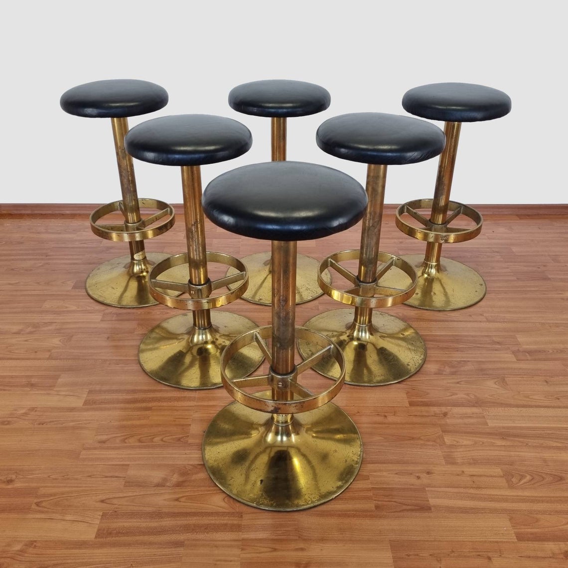 1 of 6 Vintage Metal And Leather Bar Stools, Yugoslavia 80s