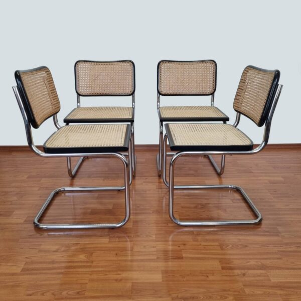 1 Set of 4 Mid Century Modern Marcel Breuer Cesca Chairs, Italy 80s