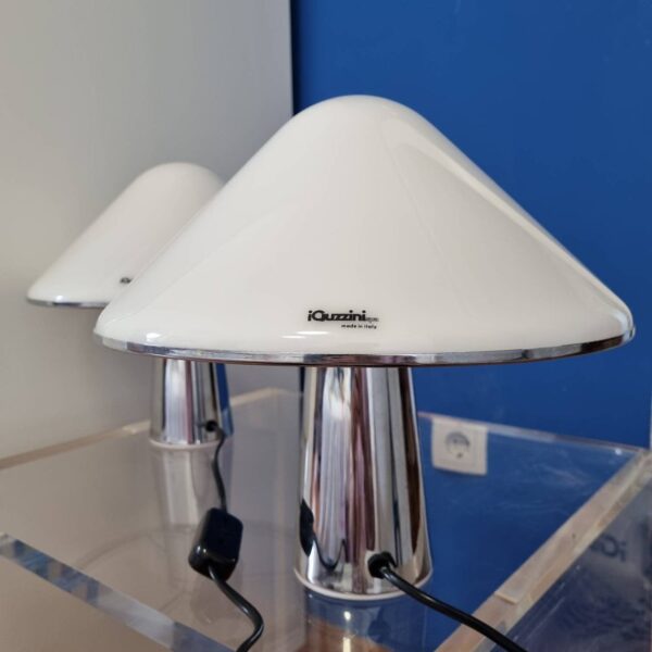 Pair Of Guzzini Elpis Table Lamps, Space Age Mushroom Lihgts, Italy 70s