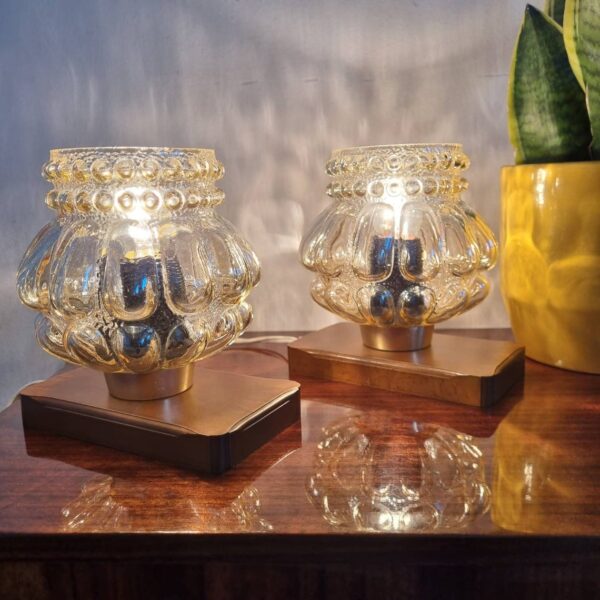 Pair of Vintage Night Lamps, Bedside Glass Lamps, Table Lamps, 60s