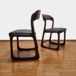 Pair Of Trineau Dinning Chairs, Black Eco Leather Baumann Chairs, France 60s