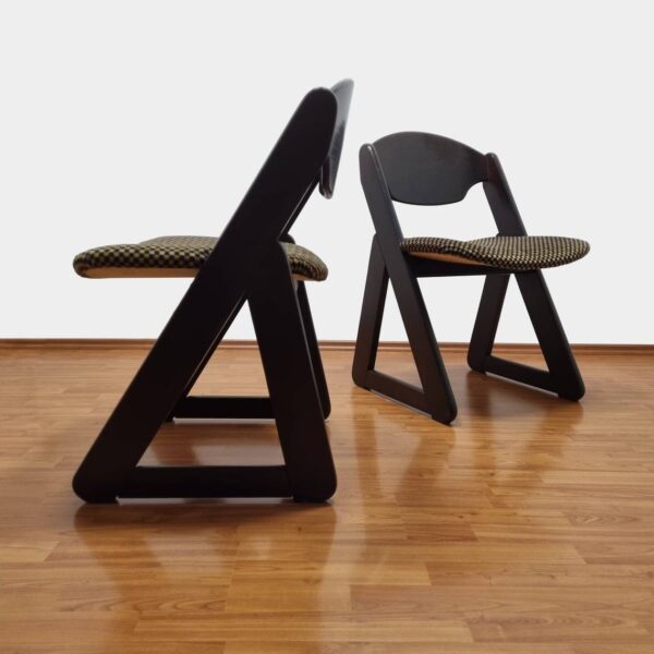 Set of 6 Italian Dinning Chairs, Wood & Velvet Dinning Chairs, Italian Design, 80s