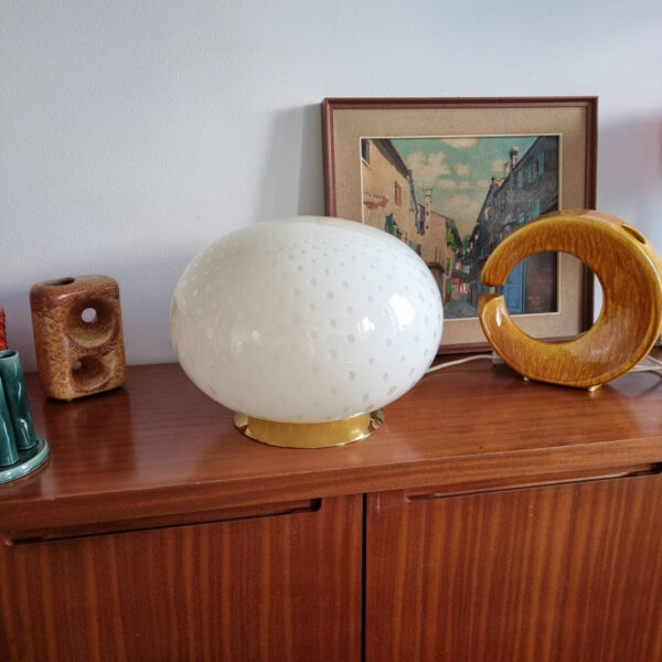 Vintage Murano Glass Table Lamp, Large Globe Table Light, Italy 70s