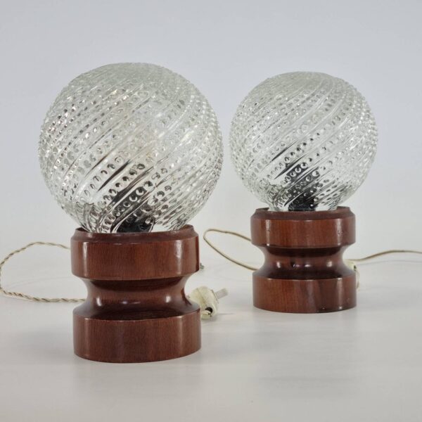 Pair of Vintage Night Lamps, Bedside Glass Lamps, Table Lamps, 60s