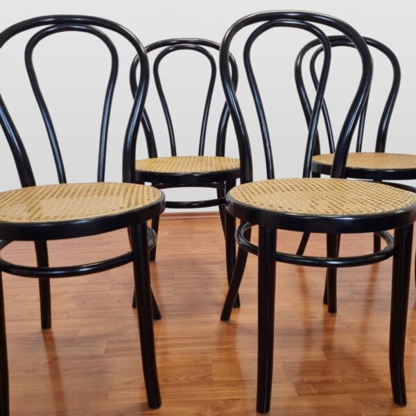 Set Of 4 Thonet Style Dining Chairs, Thonet n14 Chairs, Cane Dining Chairs, 70s