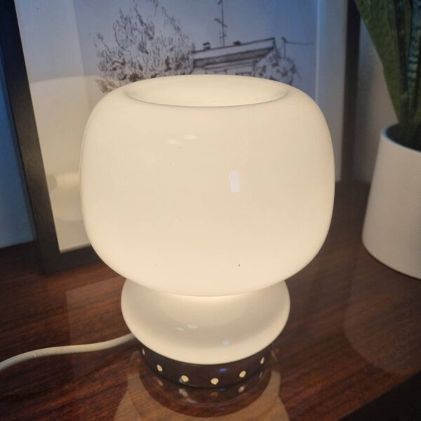 Vintage Glass Table Lamp, Mid Century White Nightlight, Italy 70s
