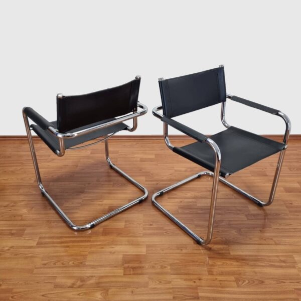 Pair Of S34 Cantilever Chairs, Mart Stam Leather Chairs, Bauhaus 1926 Chairs, Italy 80s
