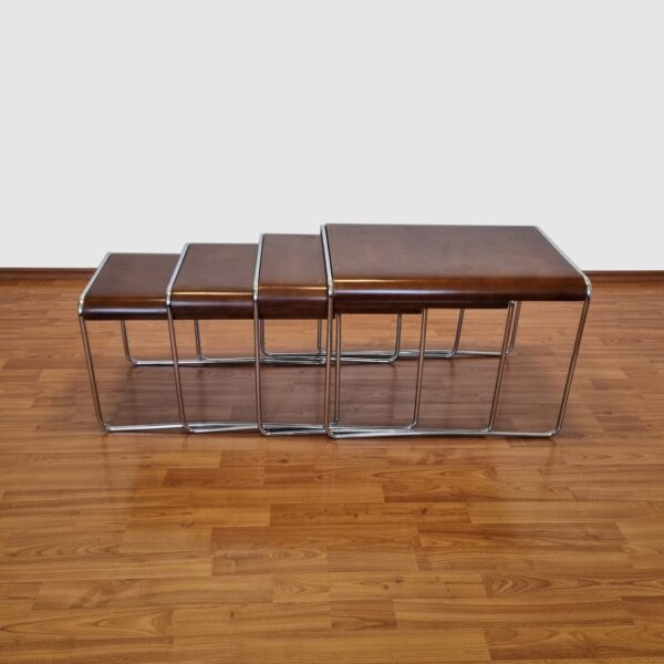 Set Of 4 Mid Century Nesting Tables, Bauhaus Style Coffee Tables, 70s, Italy