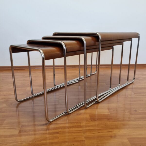 Set Of 4 Mid Century Nesting Tables, Bauhaus Style Coffee Tables, 70s, Italy