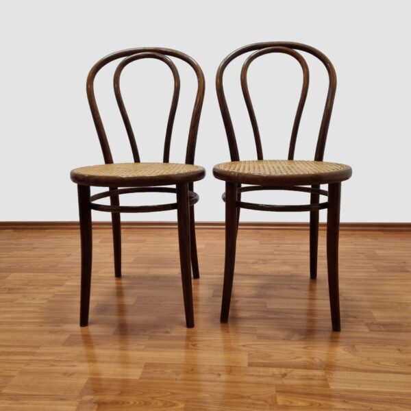 Pair Of Thonet Style Dining Chairs, Thonet n14 Chairs, Cane Dining Chairs, 50s