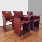Set Of 4 Original Cognac Leather Dining Chairs by Tito Agnoli for Matteo Grassi, Italy 70s