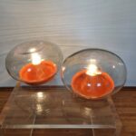 Pair Of Flush Mount Ceiling - Wall Glass Lamps, 80s