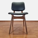 Midcentury Modern Dining Chair, Scandinavian Design Chair, Black Eco Leather, 60s