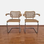 Pair of Vintage Marcel Breuer B64 Chairs, Cesca Chairs, Cantilever Chair, Italy, 70s