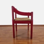 Vintage CARIMATE Chair by Vico Magistretti, Mid Century Wood and Rope Dining Chair, Italy 60s