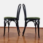 Set Of 4 Thonet Style Dining Chairs, Thonet n14 Chairs, Green Velvet Dining Chairs, 90s
