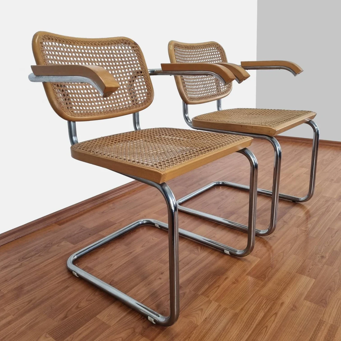 Pair of Vintage Marcel Breuer B64 Chairs, Cesca Chairs, Cantilever Chair, Italy, 70s