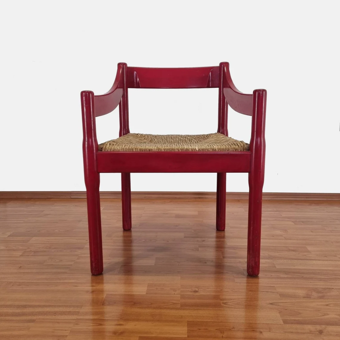 Vintage CARIMATE Chair by Vico Magistretti, Mid Century Wood and Rope Dining Chair, Italy 60s