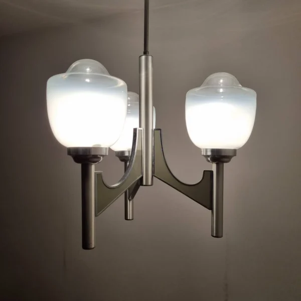 Mid Century Modern 3 Lights Sciolari Chandelier, Vintage Murano Lamp, Italy 60s