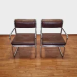Pair of Vintage Bauhaus Style Tubular Chairs, Brown Leather, Italy 70s