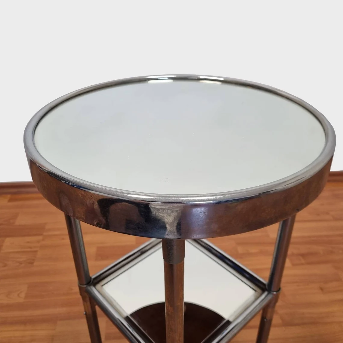 Vintage Mirrored Side Table, Retro Bathroom Trolley, Bauhaus Style, Italy 70s