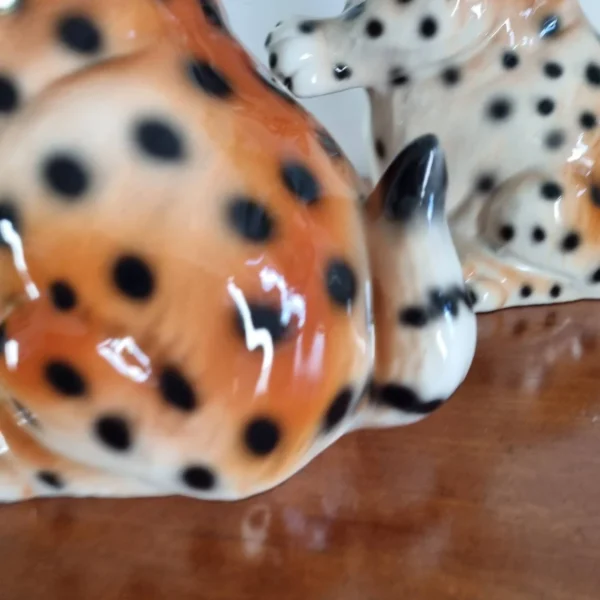 Pair Of Vintage Ceramic Cheetah Cubs, Italy 80s