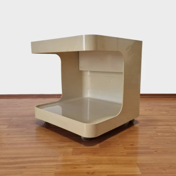 Vintage Longato White Trolley, GAME Side Table by Marcello Siard, Magazine Rack, Bar Trolley, Italy 60s