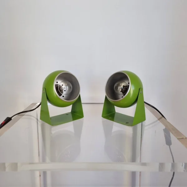 Pair Of Vintage Wall Lamps, Green Eyeball Table Lamps, Italy 80s