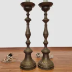 Pair Of Antique Candlestick Floor Lamps, Brass Lamps, 1900s