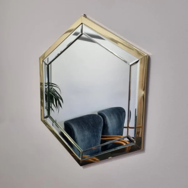 Vintage Metal Wall Mirror, Mid-Century Gold Mirror, Italy 80s