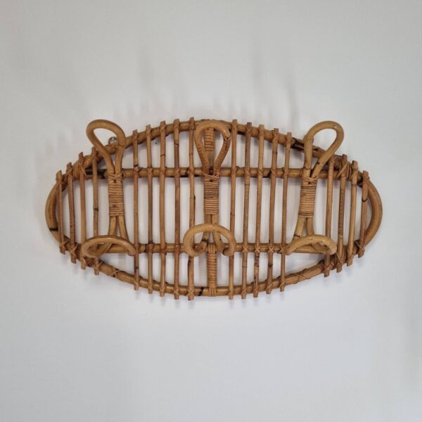 Vintage Rattan Bamboo Wall Hanger, Italy 70s