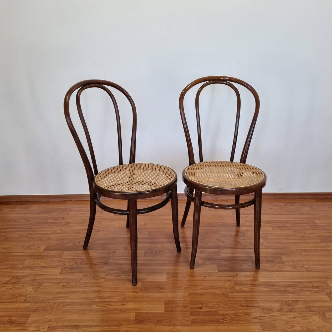 Pair Of Thonet Style Dining Chairs, Cane Dining Chairs, Italy 90s