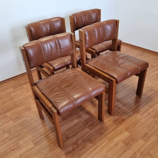 Set Of 8 Teak and Leather Dining Chairs, Danish Deluxe Chairs, Denmark 80s