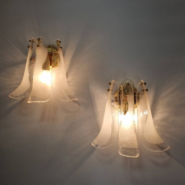Pair of Murano Glass Wall Lamps, Murano Petal Wall Sconces, Italy 80s
