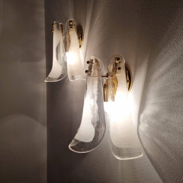 Pair of Murano Glass Wall Lamps, Murano Petal Wall Sconces, Italy 80s