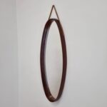 Vintage Scandinavian Wood And Rope Mirror, Mid Century Modern Wood Mirror, 60s
